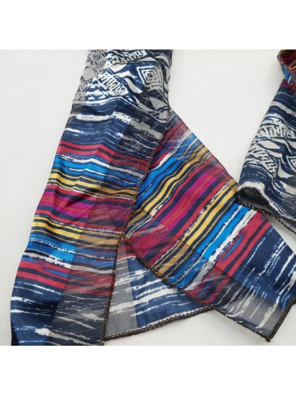 Blue Red Striped Geometric Multi-colored Scarf Rectangle 13